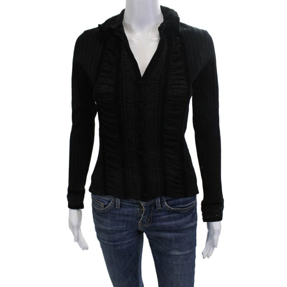 Dolce Cabo Womens Black Collared Long Sleeve Button Up Blouse Size S